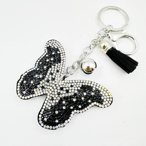 Llavero de Mariposa con Diamantes de Imitación con Borla y Colgante de Campana Adorno de Bolso de Aleación para Mujer Regalo