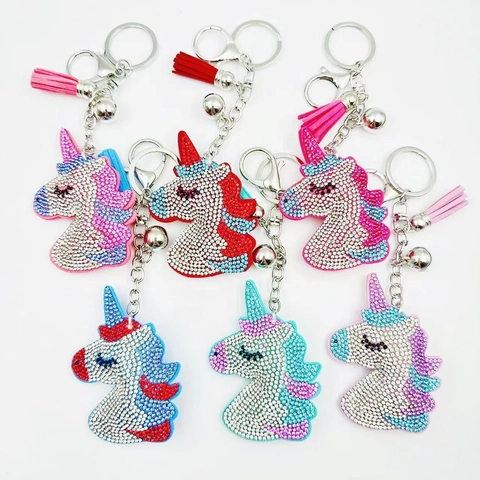 Niedliche Cartoon Einhorn Strass Schlüsselanhänger Mode Kristall Quaste Tasche Anhänger Mit Glöckchen Für Damen Mädchen Geschenk
