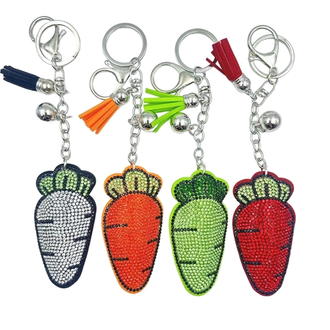 Cute Carrot Shaped Rhinestone Keychain With Tassel And Bell For Women Bag Charm Alloy Metal Keyring Gift Accessory