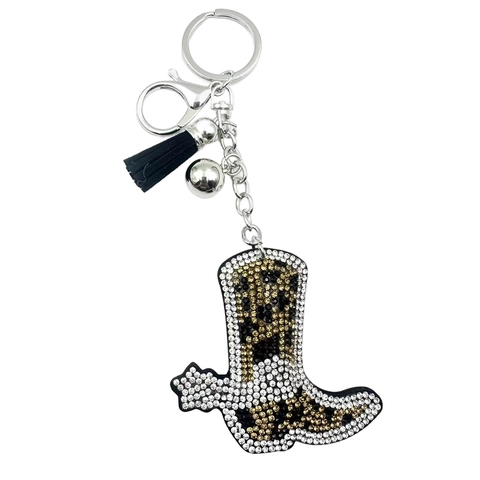 Strass Leopardenmuster Cowboy Stiefel Schlüsselanhänger Mit Quaste Glocke Western Stil Mode Stiefel Taschenanhänger Geschenk