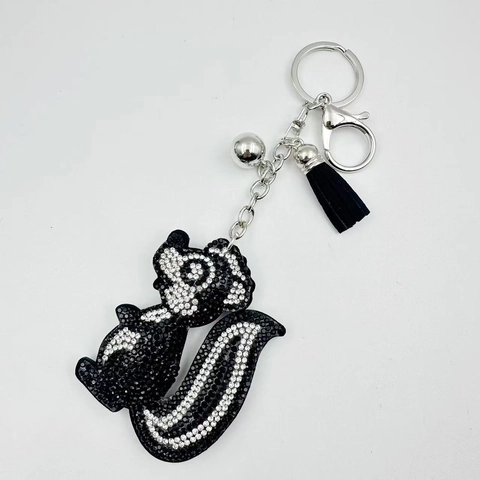 Mode Strass Eichhörnchen Stinktier Schlüsselanhänger Süßes Tier Anhänger Mit Quaste Glocke Metall Schlüsselring Für Tasche Auto