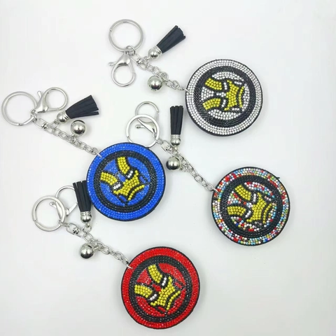 Rhinestone Tassel Bell Keychain For Women Men Cartoon Gesture Volleyball Pattern Alloy Keychain Bag Car Hanging Decor Gift