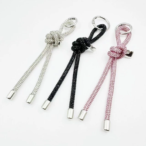 Rhinestone Knot Keychain For Women Sparkly Heart Pendant Bag Charm Luxury Mobile Phone Strap Decorative Hanging Ornament