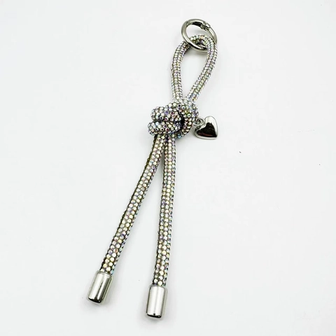 Rhinestone Knot Keychain For Women Sparkly Heart Pendant Bag Charm Luxury Mobile Phone Strap Decorative Hanging Ornament