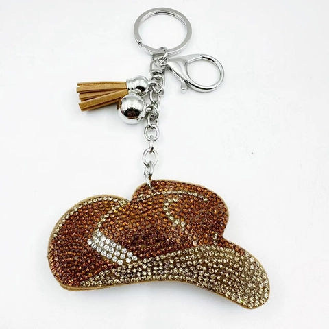 Portachiavi a Forma di Cappello da Cowboy con Strass Nappina in PU Campanello Pendente per Borsa Cappello Western Donna Gioielli