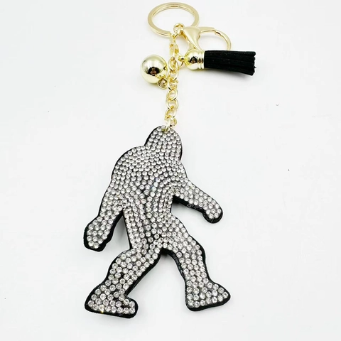 Llavero de Bigfoot con Diamantes de Imitación Brillantes Borla de Cuero Sintético Anillo de Metal Dorado Colgante de Bolso Regalo