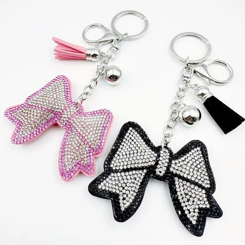 Portachiavi a Fiocco con Strass e Nappina in Pelle Pendente per Borsa con Cristalli Scintillanti Accessori per Donna