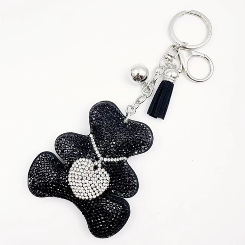 Cartoon Rhinestone Bear Keychain Luxury Teddy Bear Bag Pendant With Tassel Bell Metal Ring For Car Women Jewelry Gift