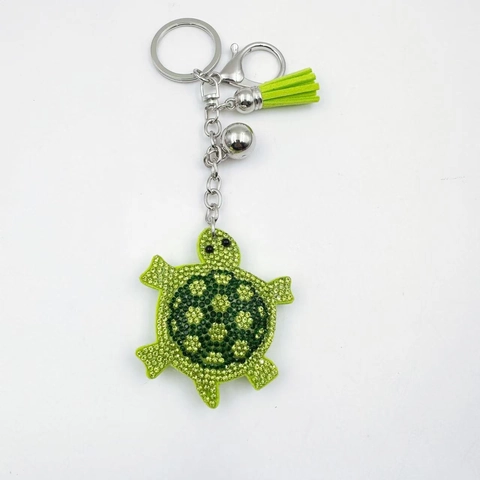 Süße Grüne Strass Schildkröte Schlüsselanhänger Für Damen Glitzer Kristall Zeeschildkröte Mit Quaste Glocke Anhänger Tasche