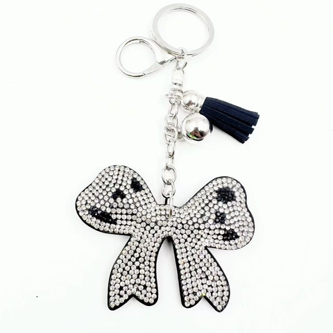 Portachiavi con Fiocco in Strass Scintillanti con Nappina Ciondolo in Lega per Borsa Donna Gioielli alla Moda Regalo