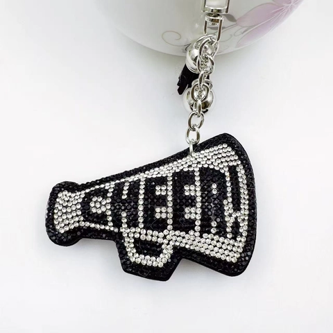 Fashion Rhinestone Megaphone Keychain Cheer Spirit Tassel Bell Bag Charm Accessories For Women Girls Sport Cheerleading Gift