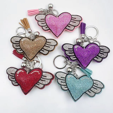 Mode Strass Herz Flügel Schlüsselanhänger Kreative Legierung Herz Flügel Anhänger Schlüsselring Mit Quaste Für Damen Tasche Schmuck