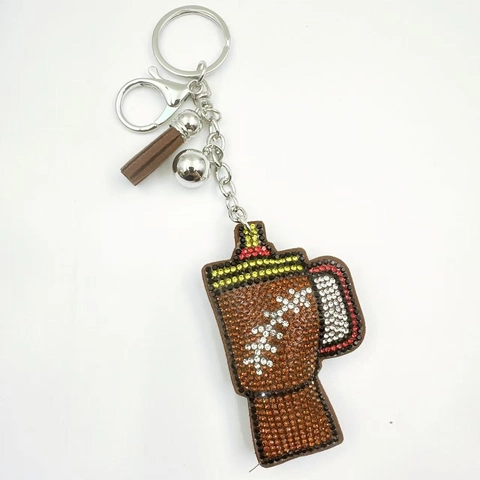 Strass Becher Schlüsselanhänger Mit Quaste Sport Baseball Fußball Muster Glänzender Taschenanhänger Schlüsselring Für Damen