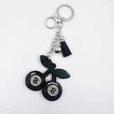 Portachiavi Ciliegia con Strass in Lega di Zinco Ciondolo Borsa con Nappina e Campanello Portachiavi di Cristallo alla Moda per Accessori Borsa Donna