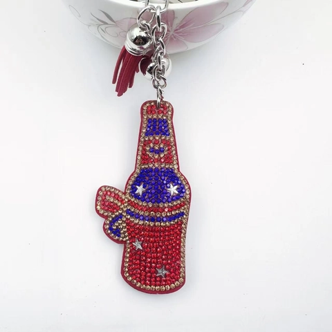 Creative Rhinestone Wine Bottle Keychain With Tassel Alloy Star Pattern Bottle Pendant Keyring Bag Charm Jewelry Gift
