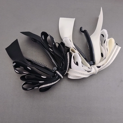 Elegante Satijnen Strik Bananenclip Strass Stippen Streamer Haarspeld Voor Vrouwen Elegante Dagelijkse Haaraccessoires