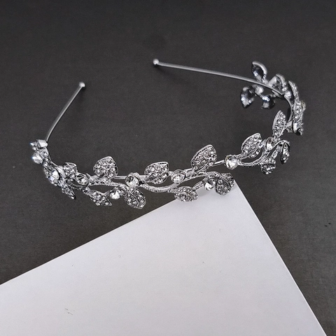 Elegante Cerchietto Sposa con Foglie di Strass Accessori Capelli Matrimonio per Donna Oro Argento Lega Stile Natura Corona