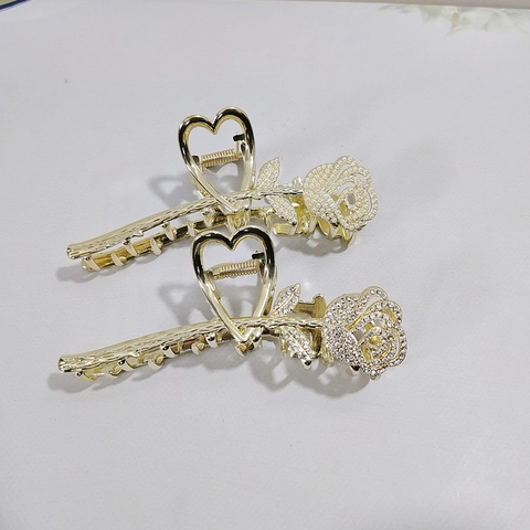 Elegante Pinza de Garra de Rosa de Metal Vintage Francés Oro Con Perla Artificial Strass Corazón Accesorios para Cabello