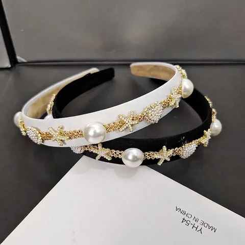 Diadema de Perlas Artificiales Vintage Francesa para Mujer Elegante Satén Envuelto Estrella de Mar Concha Corazón Accesorios para el Cabello