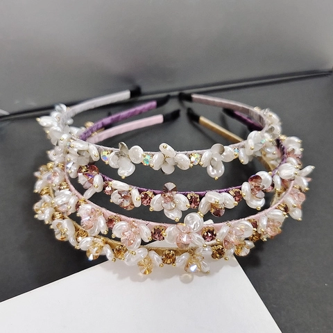 Diadema Elegante de Flores con Perlas Artificiales y Strass Aro de Pelo Envuelto en Tela para Mujer Boda Fiesta Accesorios para el Cabello