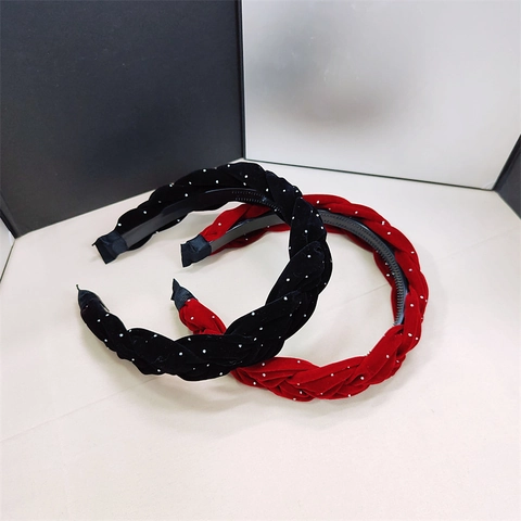 Vintage Braided Velvet Wide Brim Headband For Women Elegant Twist Hairband With Rhinestone Accents Retro Korean Style Hair Accessories