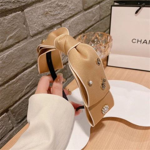 Eleganter Satin Schleife Haarreif Für Damen Mit Künstlicher Perle Strass Nummer 5 Design Vintage Koreanischer Stil Haarschmuck