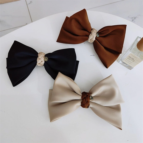 Elegante Fermaglio per Capelli con Fiocco in Tessuto Francese con Strass in Lega Clip a Molla Accessori per Capelli Vintage da Donna Khaki