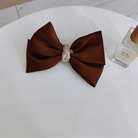 Elegante Fermaglio per Capelli con Fiocco in Tessuto Francese con Strass in Lega Clip a Molla Accessori per Capelli Vintage da Donna Khaki