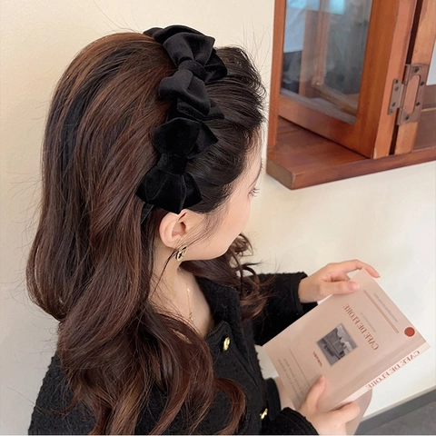Cerchietto in Velluto Vintage con Fiocchi per Donna Fiocco Tridimensionale Fatto a Mano Retro Elegante Dolce Accessorio per Capelli