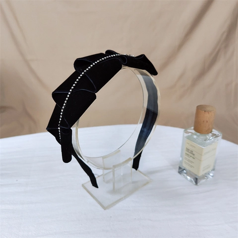 Korean Style Pleated Black Fabric Headband For Women Wide Elegant Hair Band With Rhinestone Vintage Party Hair Accessories