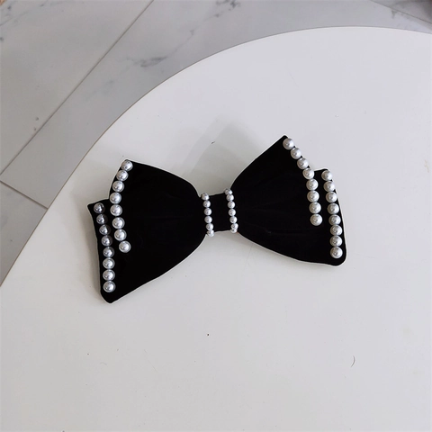 Französischer Retro Samt Schleife Haarspange Für Damen Elegant Strass Künstliche Perle Federclip Mode Kopfschmuck Für Party Täglich