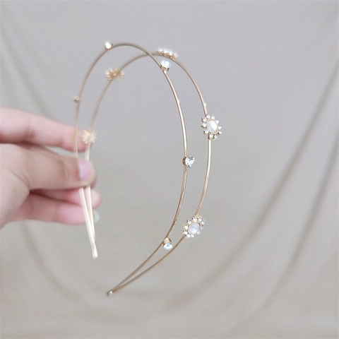 Korean Style Double Layer Alloy Headband With Rhinestone Heart Star Flower Elegant Hair Hoop For Women Girls Hair Accessories