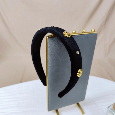 Vintage Camellia Velvet Padded Headband For Women Elegant Gold Flower Rhinestone Hair Hoop Retro Handmade Hair Accessories