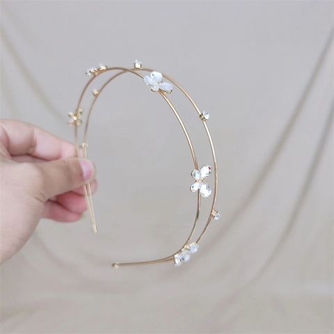 Korean Style Double Layer Alloy Headband With Rhinestone Heart Star Flower Elegant Hair Hoop For Women Girls Hair Accessories