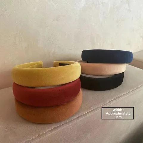 Vintage High Cranial Top Sponge Headband French Minimalist Wide Border Satin Velvet Solid Color Handmade Hair Accessory