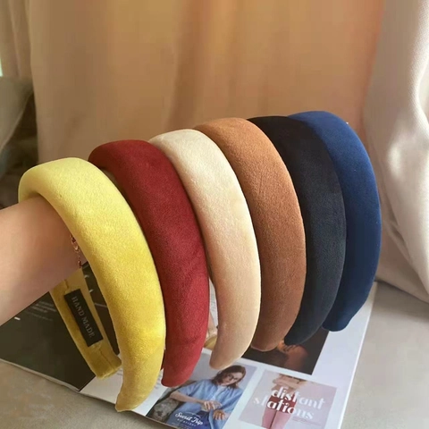 Vintage High Cranial Top Sponge Headband French Minimalist Wide Border Satin Velvet Solid Color Handmade Hair Accessory
