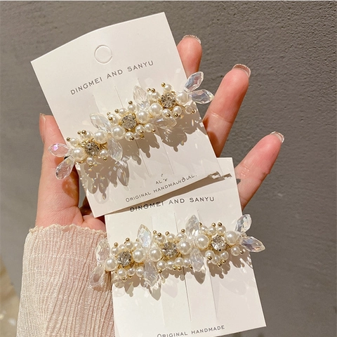 Elegante Molletta per Capelli Donna con Fiori in Cristallo e Nappine Fatta a Mano in Lega e Perline per Matrimonio e Festa