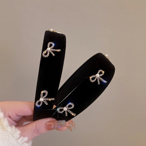 Schwarzer Samt Stirnband Mit Strass Schleife Und Künstliche Perle Elegant Vintage Französischer Stil Haarschmuck Für Damen Party Hochzeit Haarreif