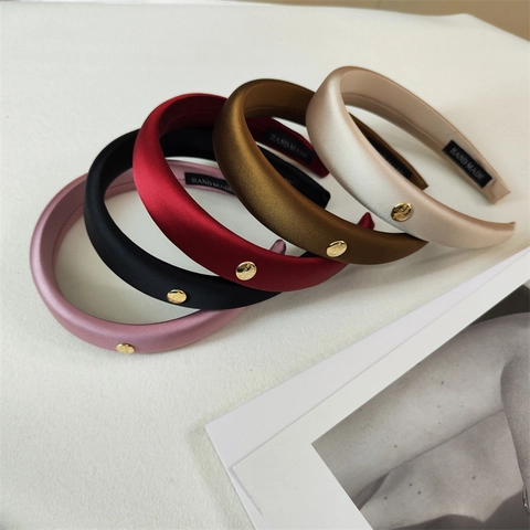 Diadema Acolchada de Satén Vintage para Mujer Elegante Color Sólido Aro de Pelo Ancho con Hebilla de Metal Hecha a Mano Moda
