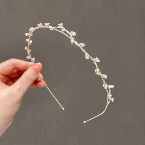 Cerchietto Oro Foglia Zircone Francese Vintage Elegante Tiara Ramo Foresta Strass per Donna Matrimonio Accessori per Capelli