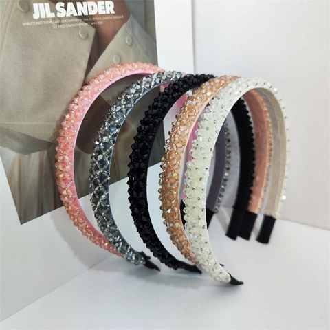 Luxury Artificial Crystal Beaded Headband For Women Elegant Wide Satin Padded Non-Slip Hairband Fashion Handmade Hair Accessories
