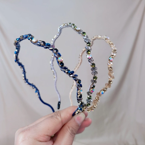 Diadema Ondulada Estilo Coreano Hecha a Mano Con Cuentas de Cristal Artificial Elegante Diadema de Borde Delgado Con Strass Para Mujer