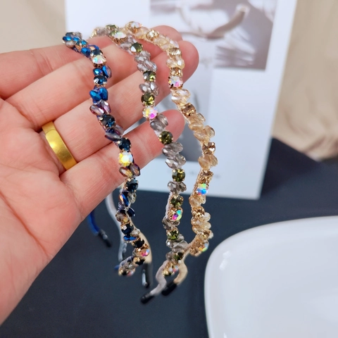 Diadema Ondulada Estilo Coreano Hecha a Mano Con Cuentas de Cristal Artificial Elegante Diadema de Borde Delgado Con Strass Para Mujer