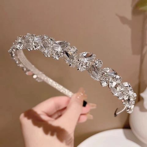 Luxe Legering Glanzende Strass Geometrische Blad Hoofdband Voor Dames Zilver Elegante Haarreiff Bruiloft Feest Mode Haaraccessoires