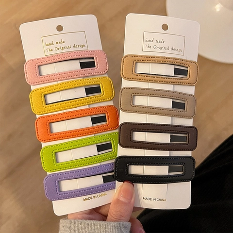 Korean Style PU Leather BB Hair Clip For Women Geometric Rhombus Pattern Rectangular Hairpin Fashion Hair Accessories