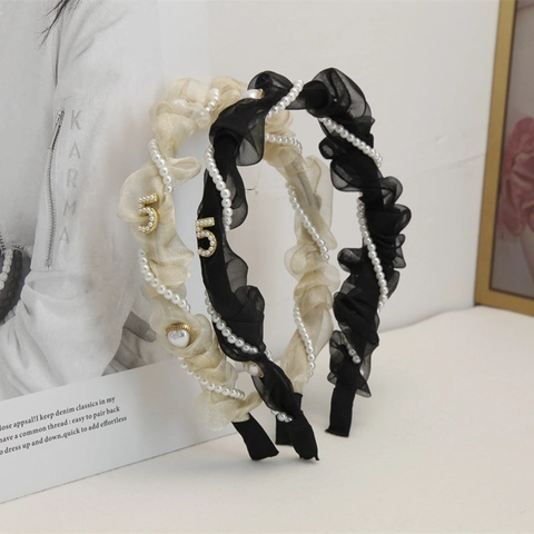 Eleganter Französischer Haarreif Aus Plissiertem Organza Mit Künstlichen Perlen Für Damen Vintage Metall Nummer 5 Rutschfester Mode Haarschmuck