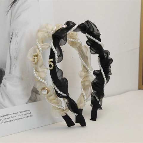 Eleganter Französischer Haarreif Aus Plissiertem Organza Mit Künstlichen Perlen Für Damen Vintage Metall Nummer 5 Rutschfester Mode Haarschmuck