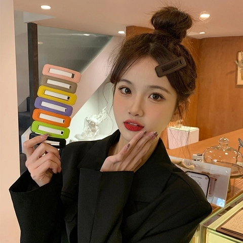 Korean Style PU Leather BB Hair Clip For Women Geometric Rhombus Pattern Rectangular Hairpin Fashion Hair Accessories