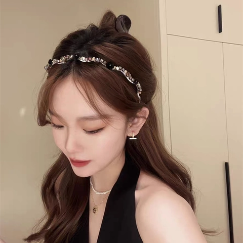 Handmade Artificial Crystal Flower Beaded Headband Retro Alloy Hair Hoop For Women Korean Style Elegant Hair Accessories