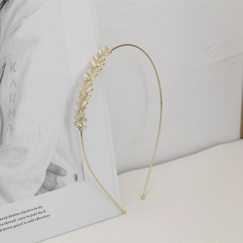 Serre-Tête en Alliage Doré avec Feuilles de Pierre Œil de Chat et Strass Élégant pour Femmes Style Frais d'Été